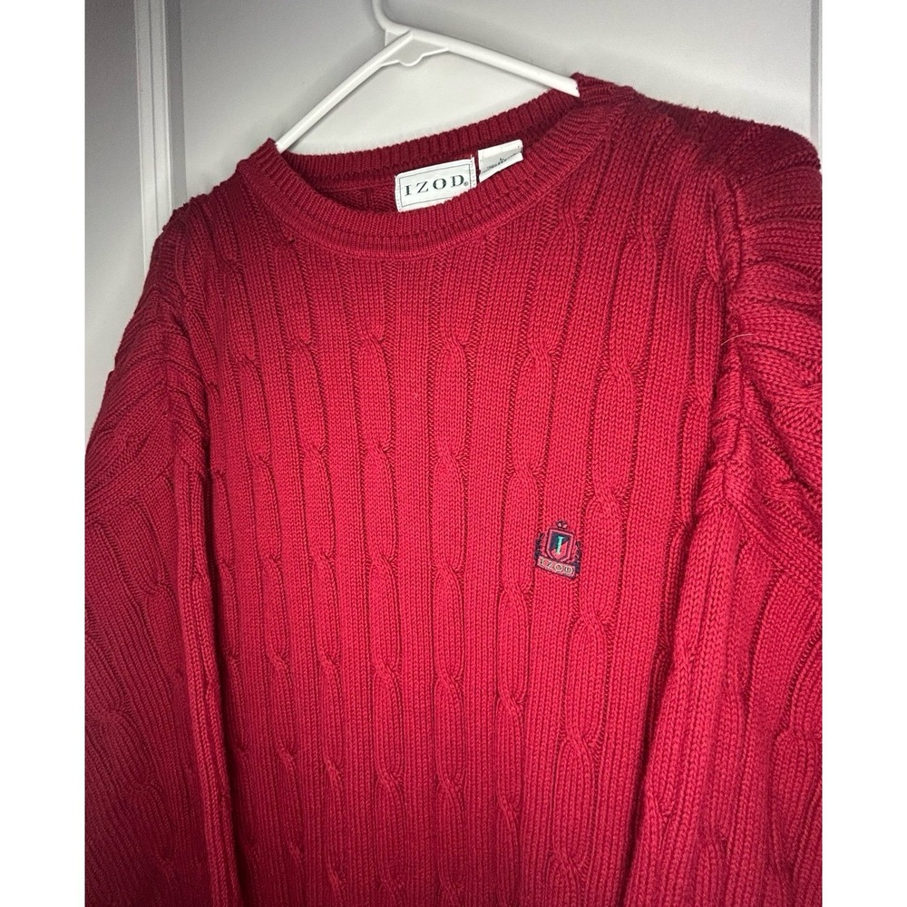 Vintage 90's IZOD Red Cable Knitted Embroidery‎ Logo Sweater Large Made In USA